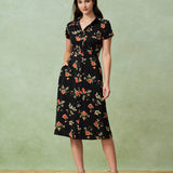 Gloria | Crna cvjetna midi haljina