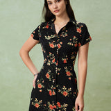 Gloria | Crna cvjetna midi haljina