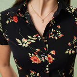 Gloria | Crna cvjetna midi haljina