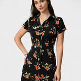 Gloria | Crna cvjetna midi haljina