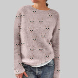 Gato - Udobna majica s okruglim ovratnikom i uzorkom s licem mačke