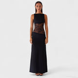 Lucinda | Dugačka crna čipkasta haljina