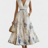 Jessie | Elegantni cvjetni svečani haljina u plavoj i bijeloj