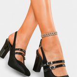 Orlanda satenske pete s dvostrukim remenom i remenom za gležanj