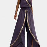 Lorena | Kombinezon s zlatnim detaljima i šlicem na nozi