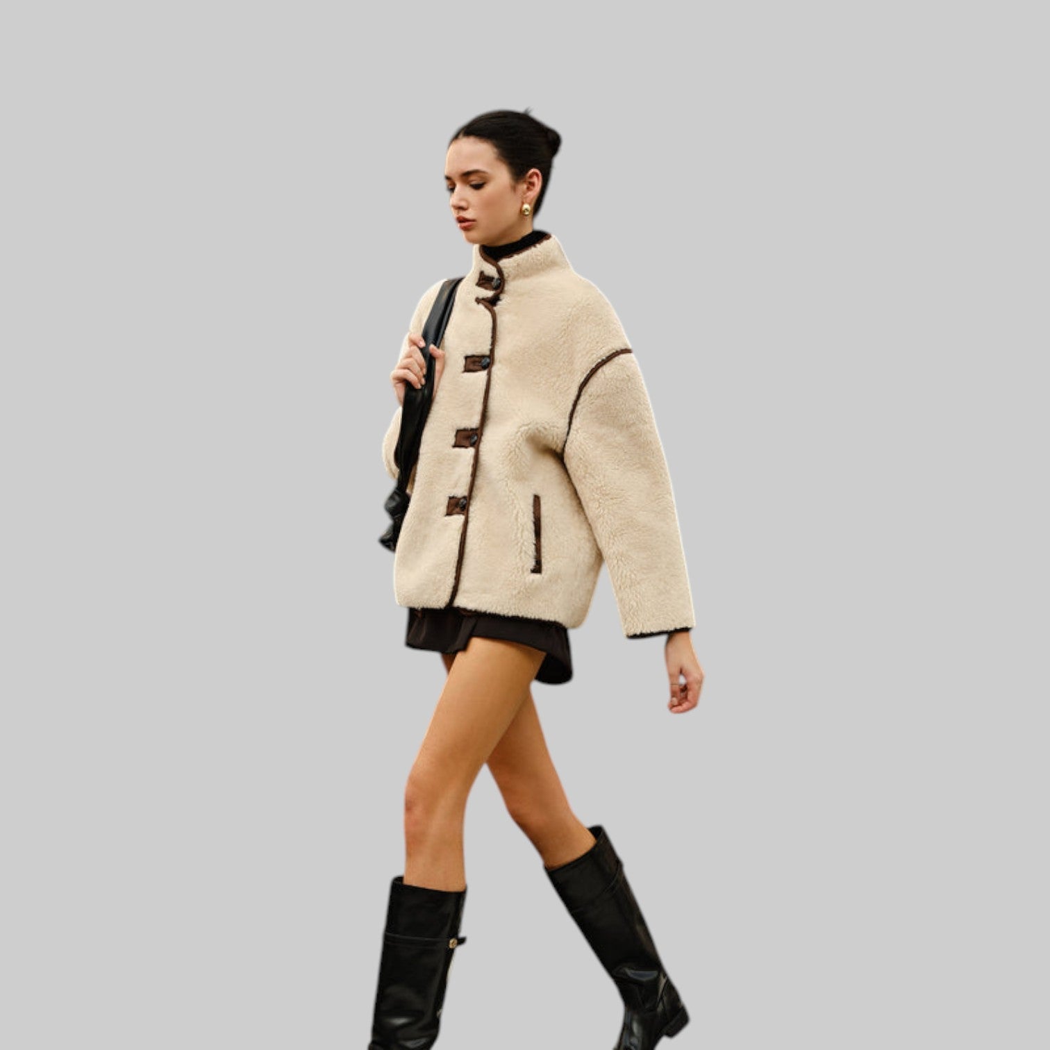 Zoe - Elegantna bunda od flisa s kontrastnim rubovima