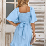 Claire | Svjetloplava midi ljetna haljina s prekrasnim omčama