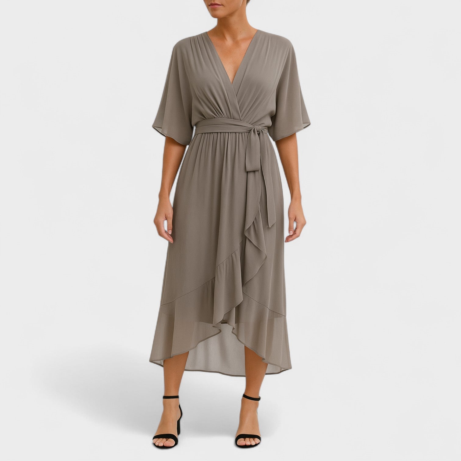 Yalina - Elegantna haljina s remenom oko struka i podesivim remenom