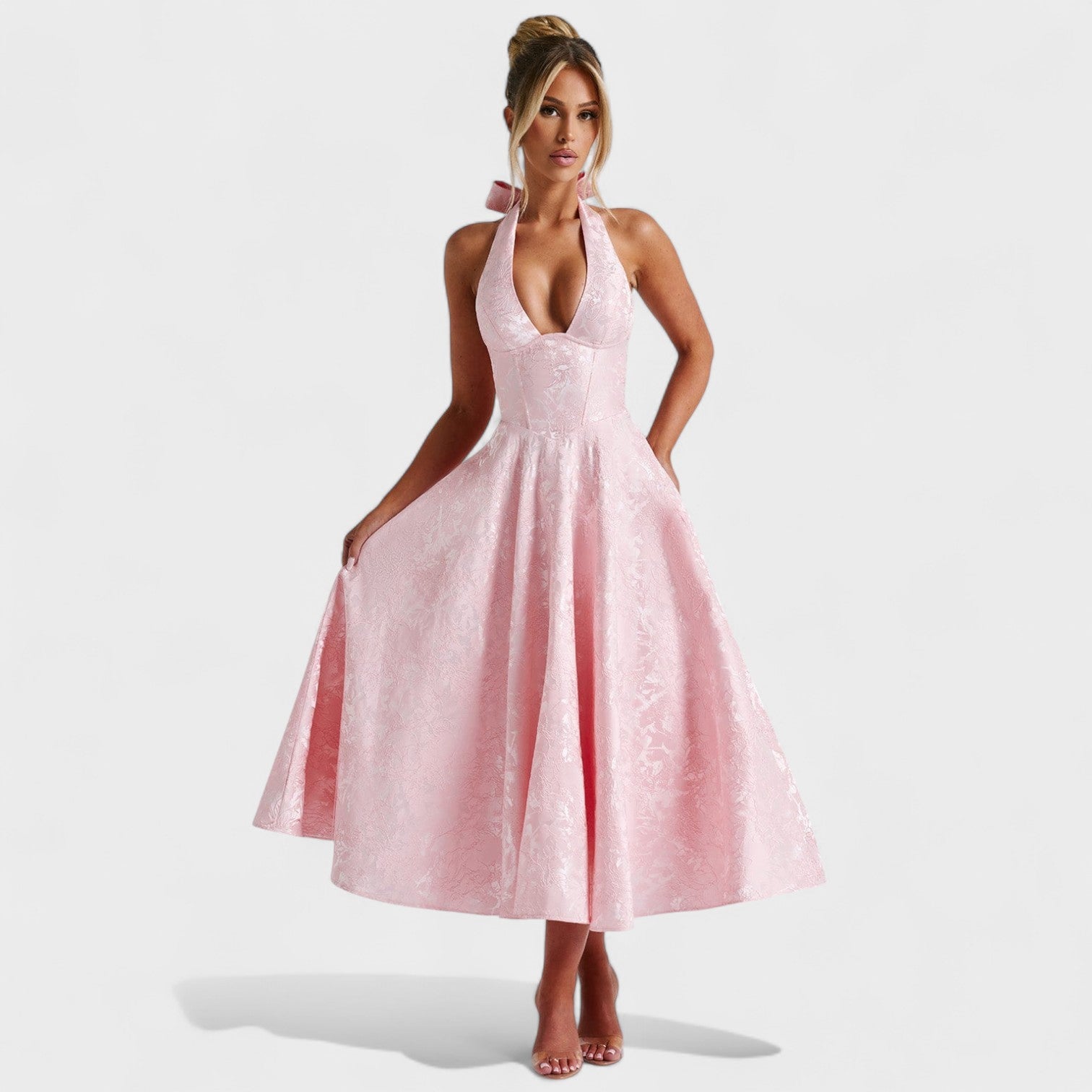 Effie - Midi haljina s teksturiranim materijalom i V izrezom