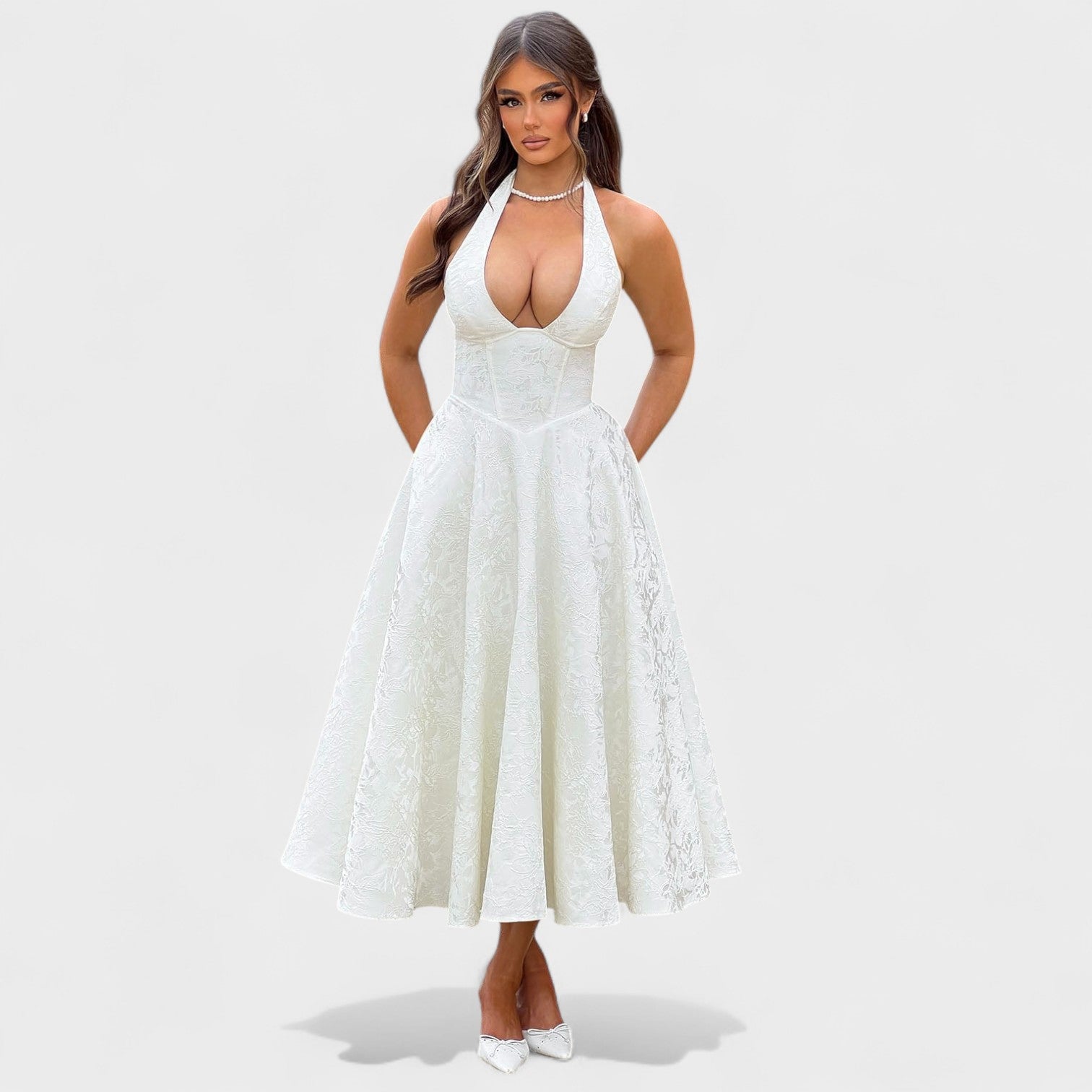 Effie - Midi haljina s teksturiranim materijalom i V izrezom