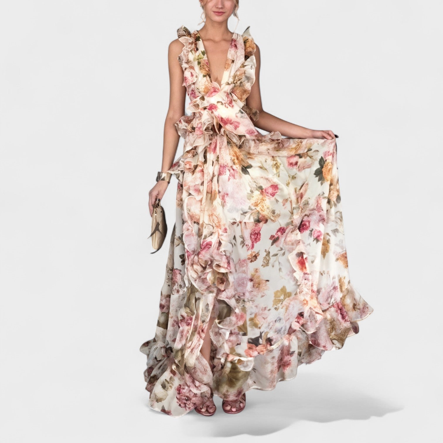 Isabela | Duga haljina s cvjetnim volanima