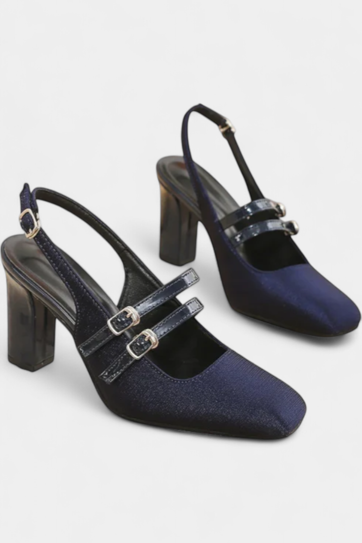 Orlanda satenske pete s dvostrukim remenom i remenom za gležanj